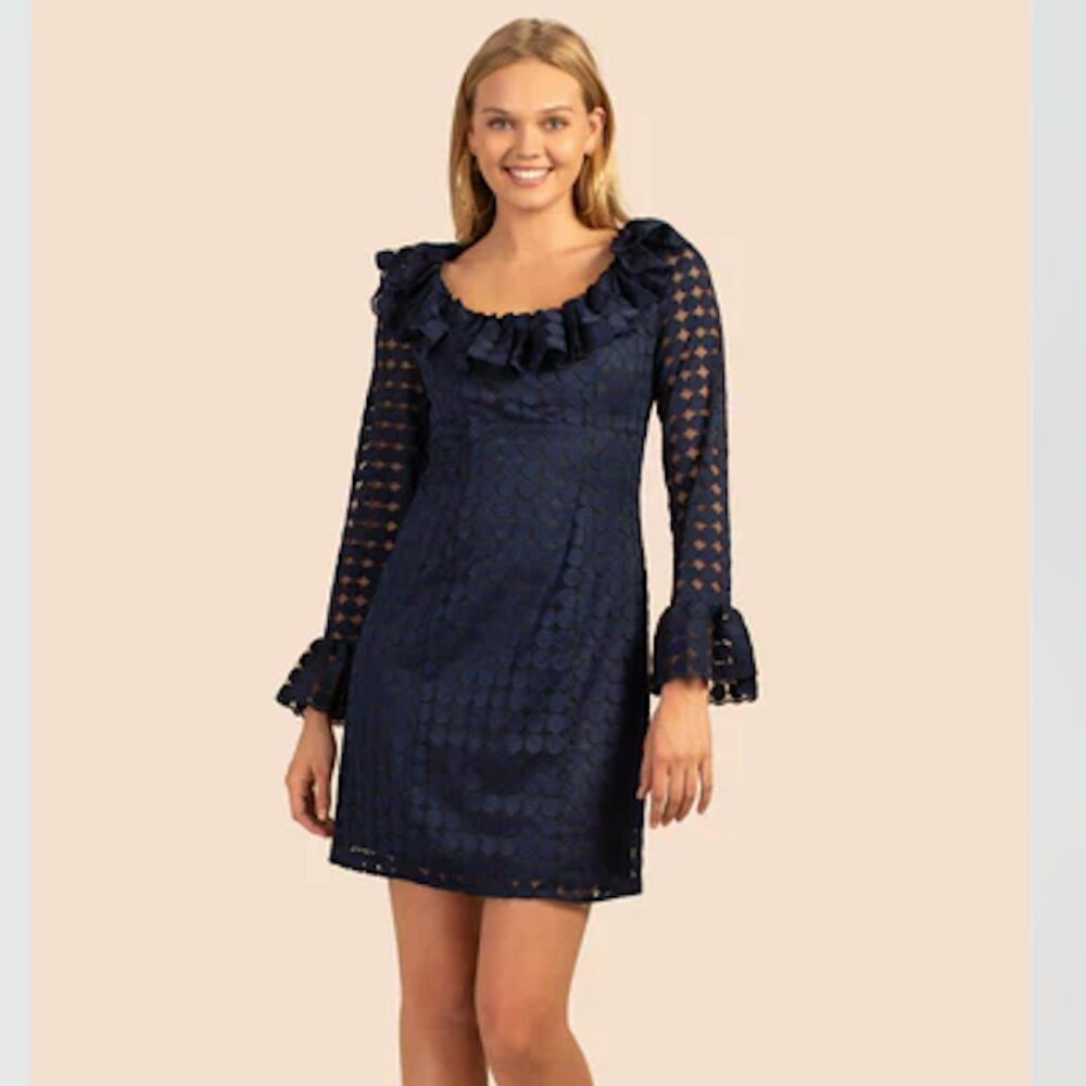 NWT Trina Turk Marisa Dress - Ink (Women's Size 6) long sleeve - ruffle